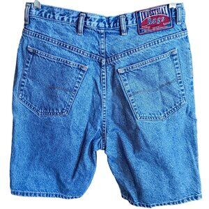 sz 32 Mens Y2K Vintage Industrial Rags Blue Denim Jean Shorts Classic Dad Bod